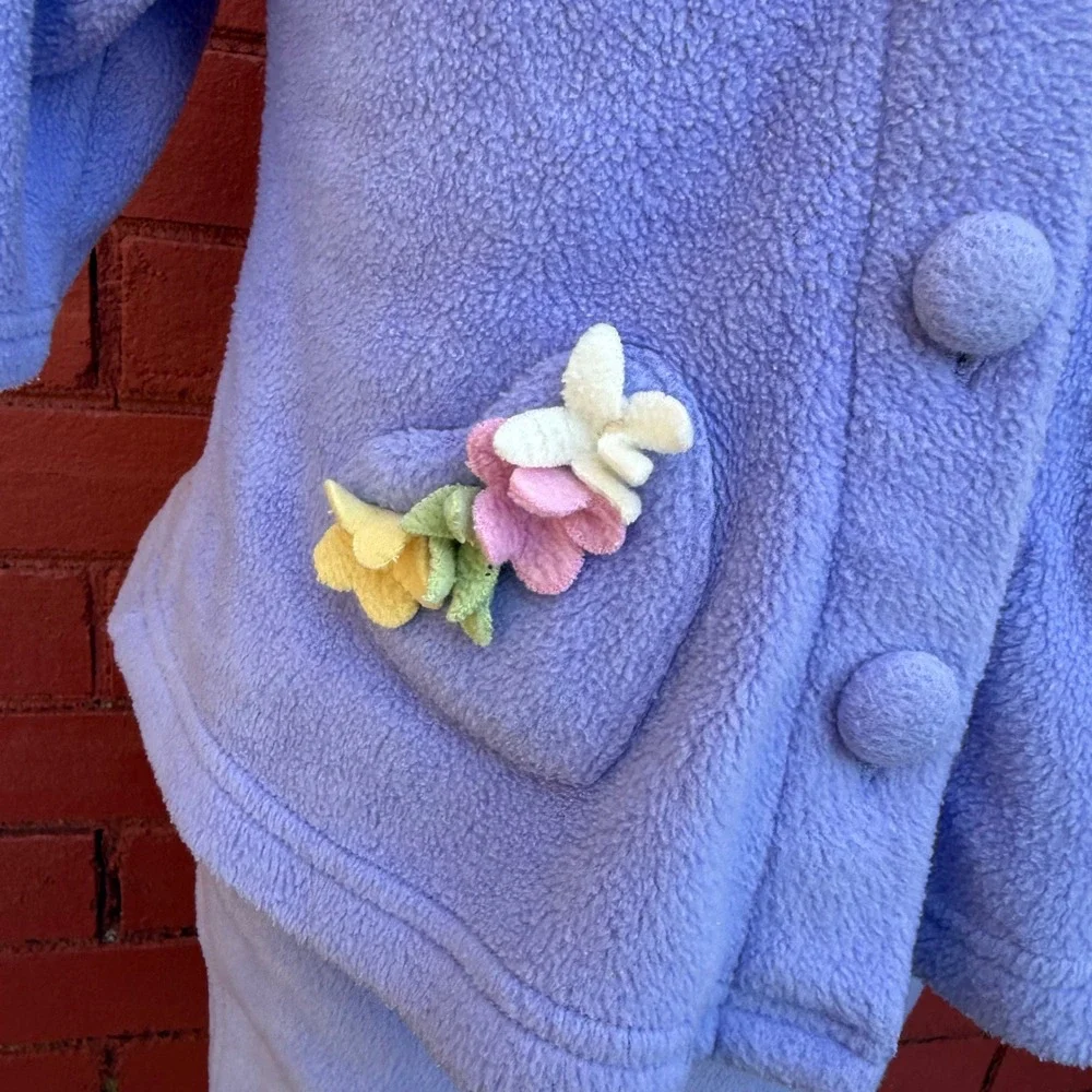 Vtg 90s B.T Kids Fleece Flower Outfit 3-6 Months Purple Jacket Pants Set Kidcore